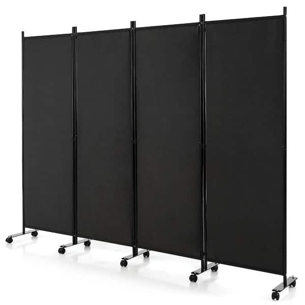 Costway 4-Panel Folding Room Divider 6 ft. Rolling Privacy Screen with Lockable Wheels Black