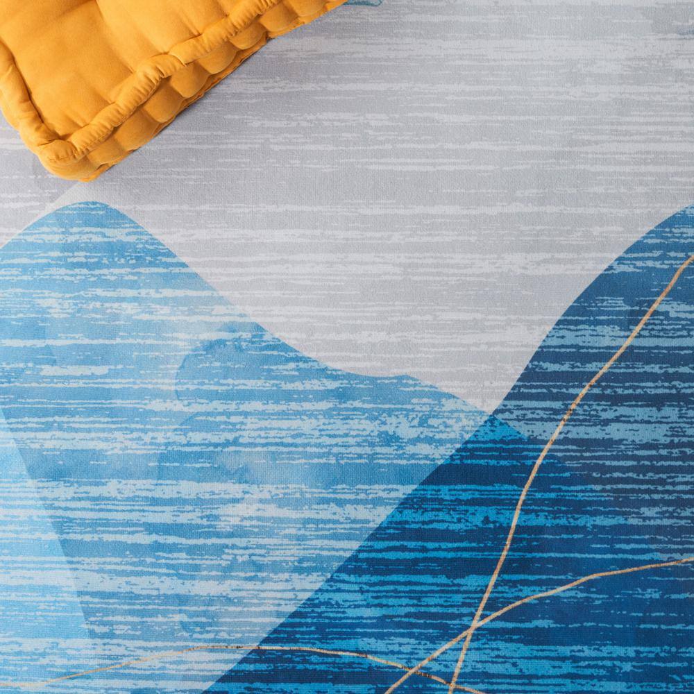 6' x 9' Blue Abstract Washable Wool Synthetic Area Rug