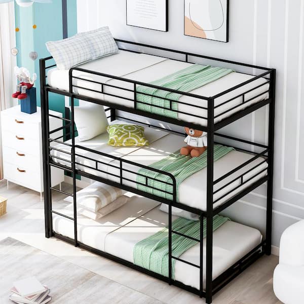 Qualler Jonia Black Metal Twin Size Triple Bunk Bed