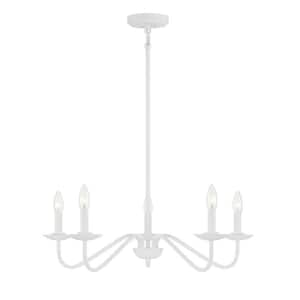 28 in. W x 7 in. H, 5-Light Bisque White Modern Chandelier with No Bulbs Included