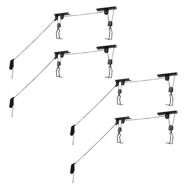 NVNOO Overhead Pulley System with 100 lb Capacity for Bicycles or Ladders, Black Secure Garage Ceiling Storage (4-Pack)