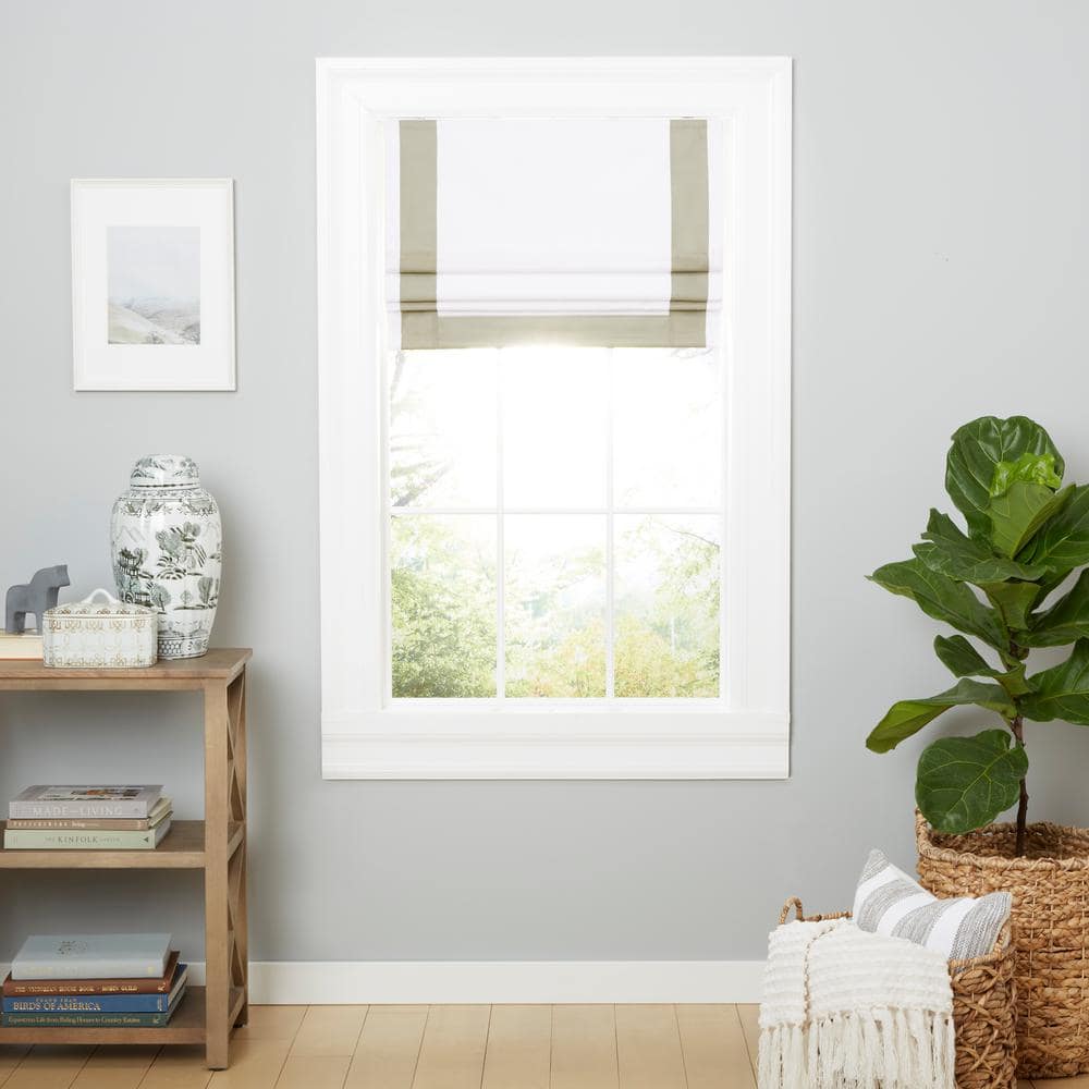 White and Gray Cordless Blackout Roman Shade