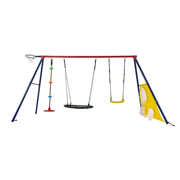 5 in 1 Multicolor Metal Outdoor Playset with Swing and Football Net