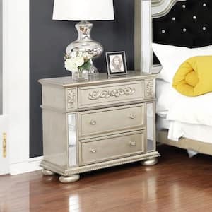 30 in. Silver 3-Drawer Wooden Nightstand
