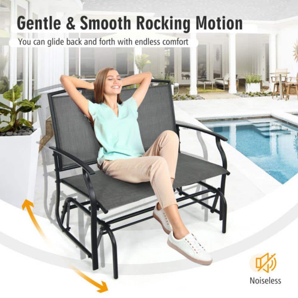 Gray Steel Frame 2-Person Outdoor Glider Bench with Arms