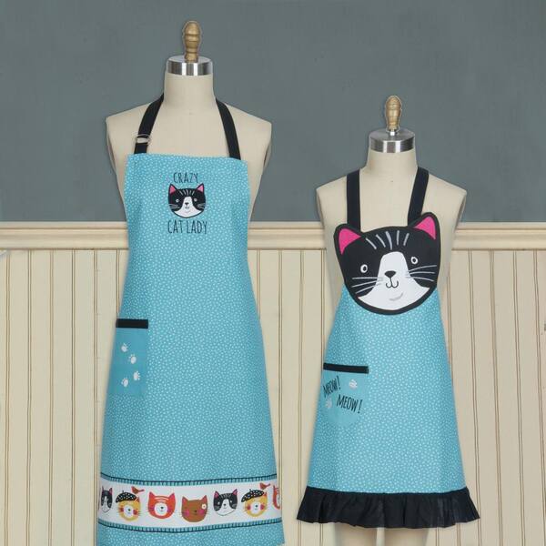 Kay Dee Crazy Cat Blue Cotton Chef and Child Apron Set S4210 - The