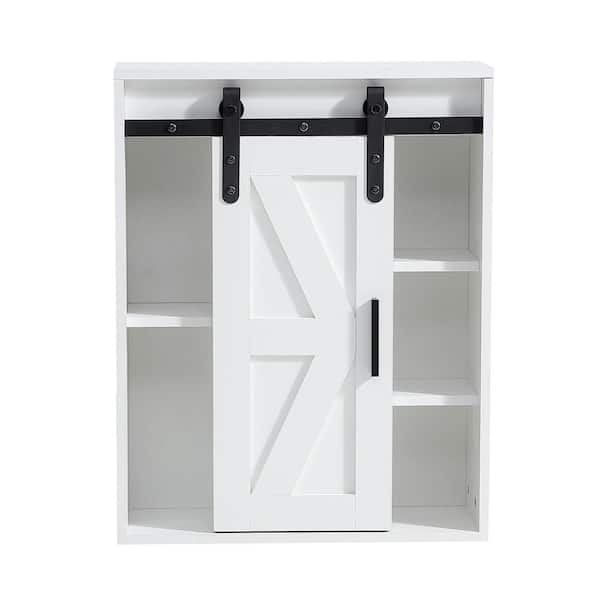 Hooseng 7.9 in. W x 27.6 in. H Rectangular White MDF Surface Mount Medicine Cabinet without Mirror