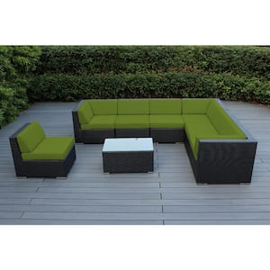 Black 8-Piece Wicker Patio Seating Set with Sunbrella Macaw Cushions