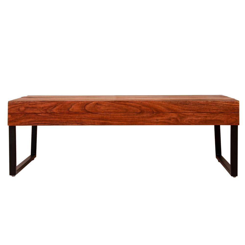 Oak Brown and Black Metal Industrial Lift-Top Coffee Table