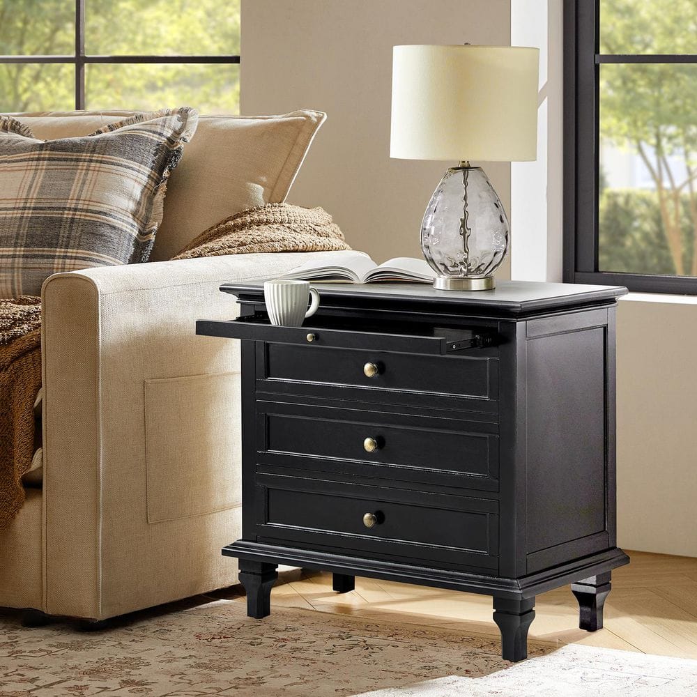 Julia Acorn 27 in. H Traditional 3-Drawer Solid Wood Legs Nightstand with Charging Station