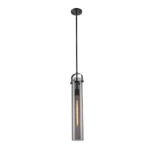 Pilaster 100-Watt 1 Light Matte Black Shaded Pendant Light with Tinted glass Tinted Glass Shade