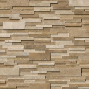 Take Home Tile Sample - Casa Blend 3D Ledger Panel 6 in. x 6 in. Honed Natural Travertine Wall Tile