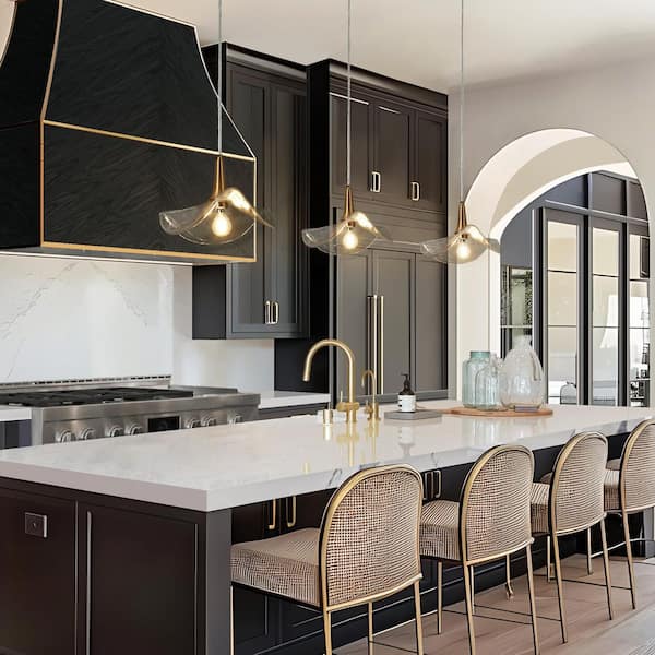 LNC 1-Light Plated Brass Handmade Glass Wave Pendant Light, Modern