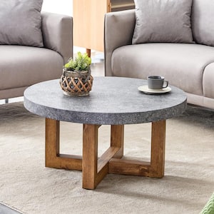 31.4 in. Diameter Retro Round Coffee Table in Gray with MDF Top for Living Room