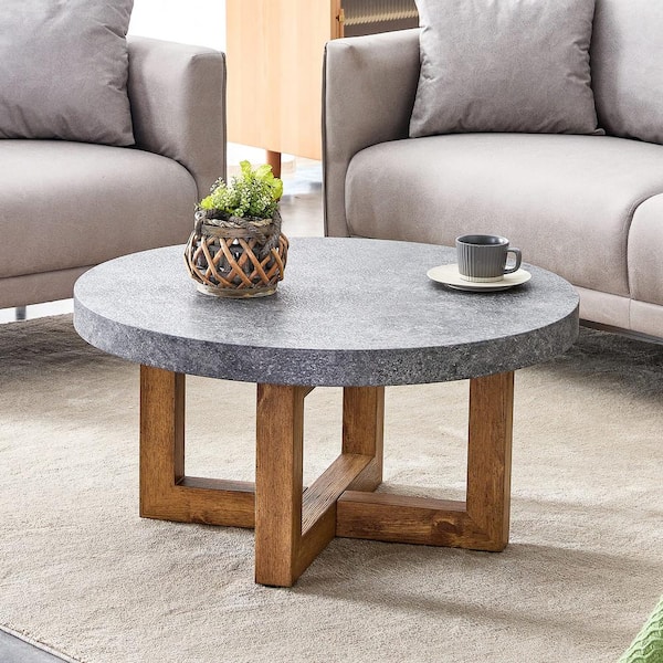 Zeus & Ruta 31.4 in. Diameter Retro Round Coffee Table in Gray with MDF Top for Living Room