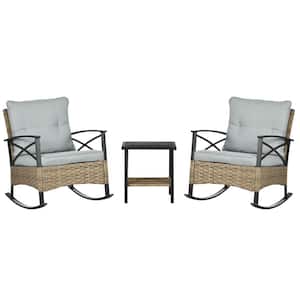 Casual Light Gray 3-Piece Wicker Outdoor Bistro Set with Gray Cushion