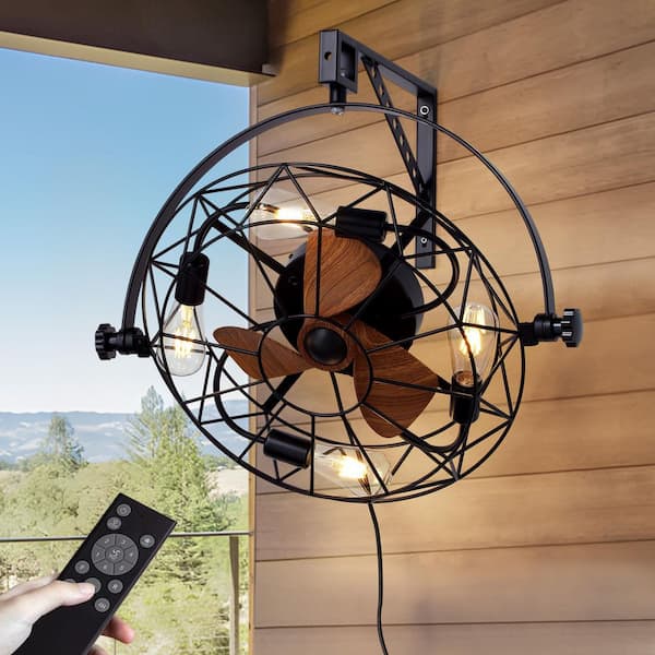 24.8 in. Indoor Smart Black Caged Wall Mounted Fan Ceiling Fan with Remote and Lights with No Bulbs Included