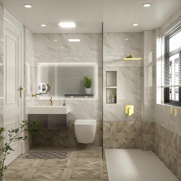 1-Spray Patterns with 1.5 GPM 10 in. Wall Mount Square Ceiling Fixed Shower Head in Brushed Gold