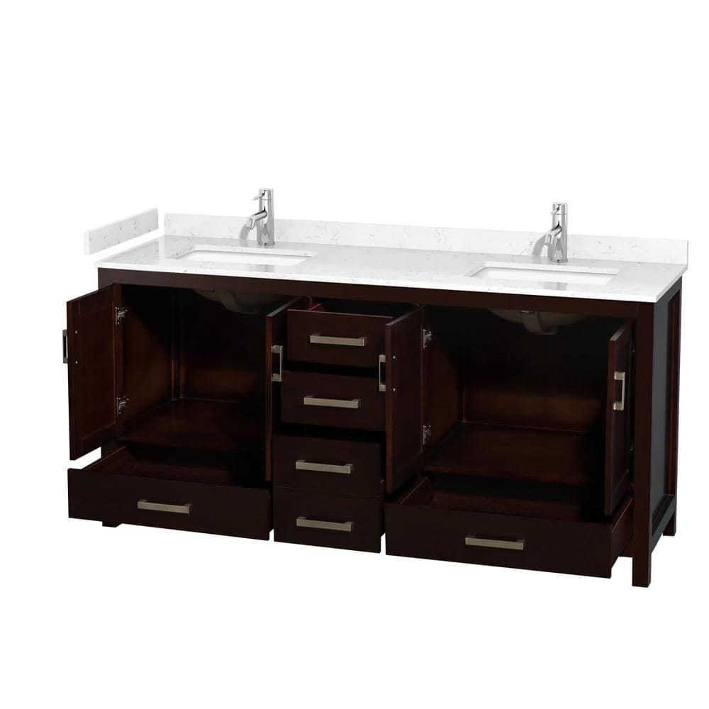 Espresso Double Bathroom Vanity with Carrara Marble Top