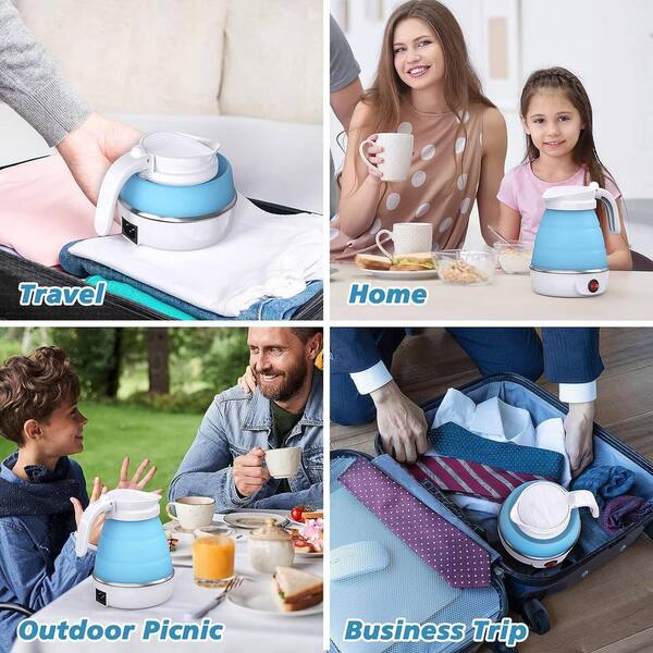 Collapsible Camping Kettle for Hiking Travel & Outdoors & Indoors 42 Ounce  Capacity Blue/Green