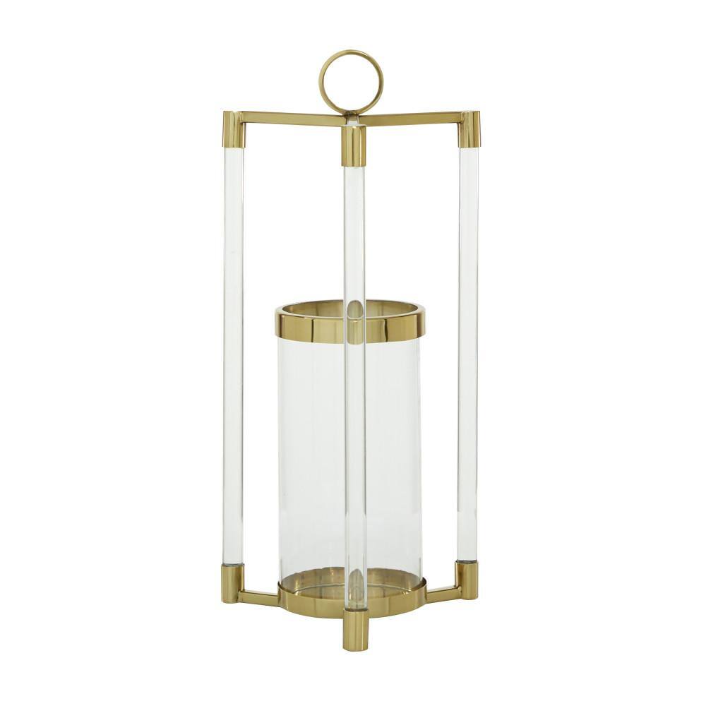Large Gold and Clear Stainless Steel Hurricane Lantern