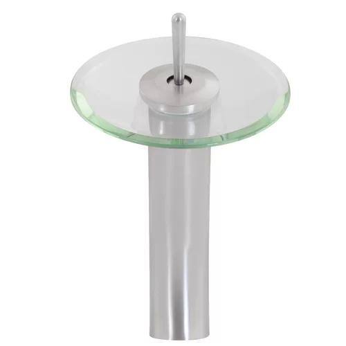 Brushed Nickel Single Handle Waterfall Vessel Sink Faucet with Clear Glass Disc