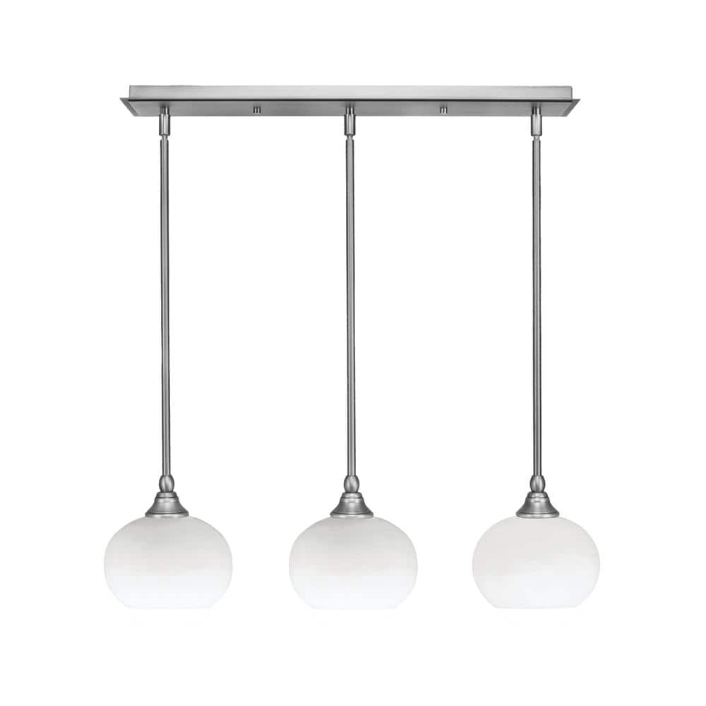 Livingston 100-Watt 3-Light Nickel Shaded Pendant Light with 7 in. White Mu