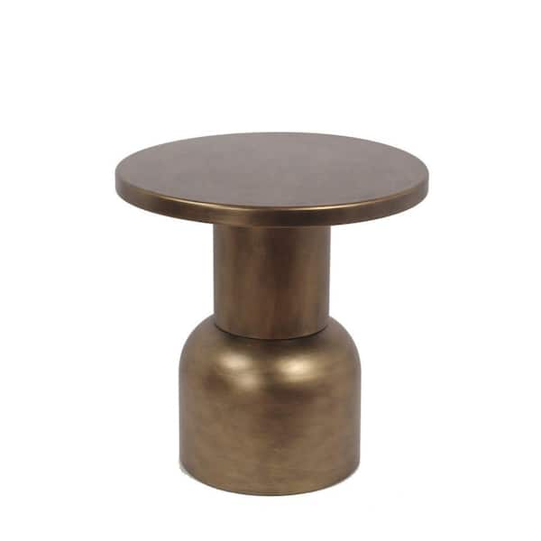 Benjara 20.5 in. Gold Round Metal end table with Pedestal Base