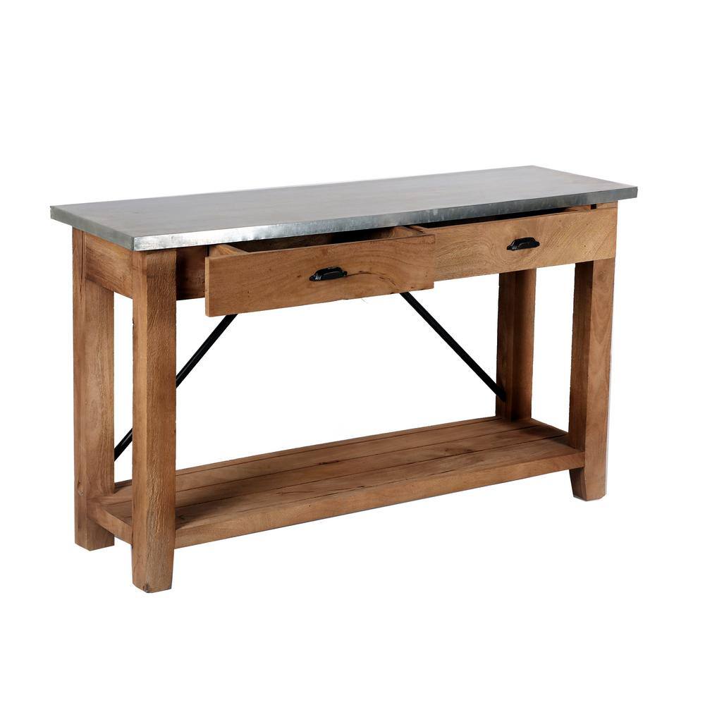 Modern Industrial 50" Amber Wood & Silver Zinc Media Console with Storage