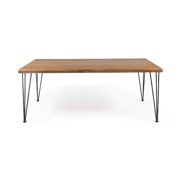 Teak Rectanle Metal 29 in. Outdoor Dining Table with Teak Rectanle Metal 29 in. Outdoor Dining Table with
