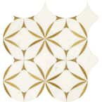 Lavaliere Thassos White 8 in. x 8 in. Marble with Brass Blossom Mosaic Tile (0.54 sq. ft./Each)