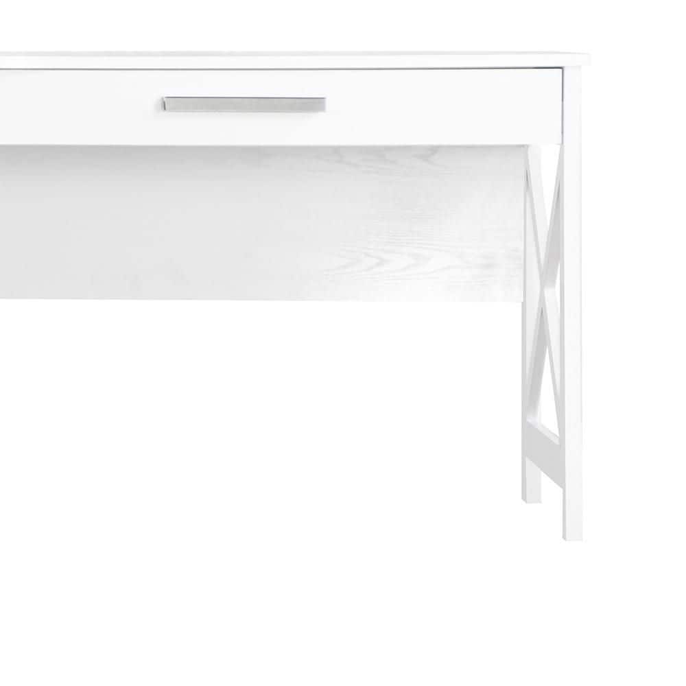 White Wood L-Shaped Corner Desk with Drawer