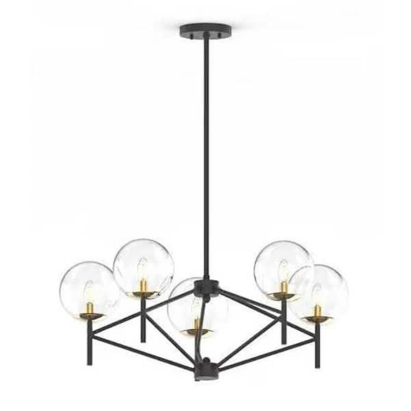 Edvivi 5-Light Bronze Globe Chandelier with Clear Glass Shade, Island Hanging Light Fixture