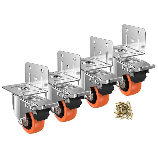 4 Pieces 2 in. L-Shaped Caster Wheels, Heavy Duty Casters with Brake, Double Bearing Locking Polyurethane(PU) Wheel