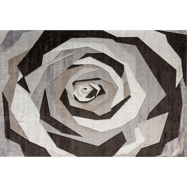 Unbranded Late Bloomer Floral Modern Black 8 ft. x 10 ft. Area Rug