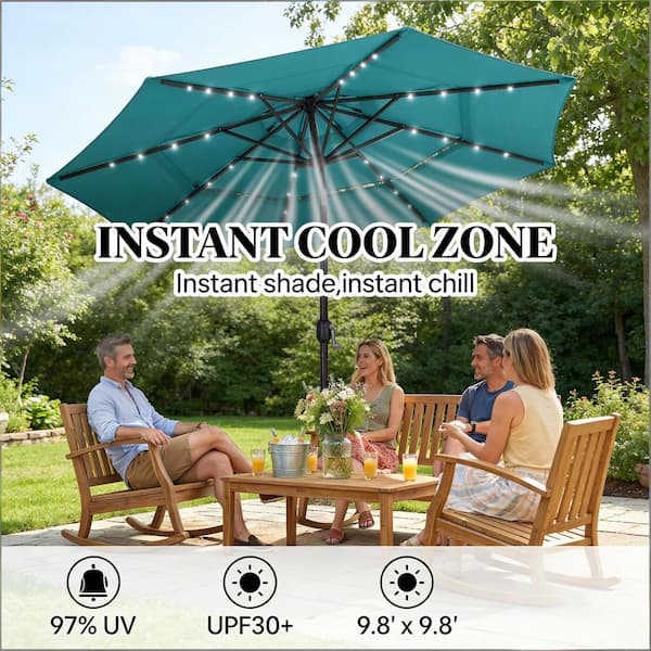 3 ft patio umbrella PatioKingdom 9FT Outdoor Umbrella, Autotilt The top vent promotes airflow for a cooler experience MASTERCANOPY 9ft 3-Tier Olefin Patio