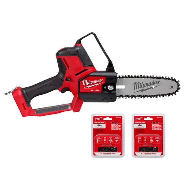 Milwaukee M18 FUEL 8 in. 18V Lithium-Ion Brushless Electric Battery Chainsaw 8 in. HATCHET Pruning Saw with Two 8 in. Saw Chain