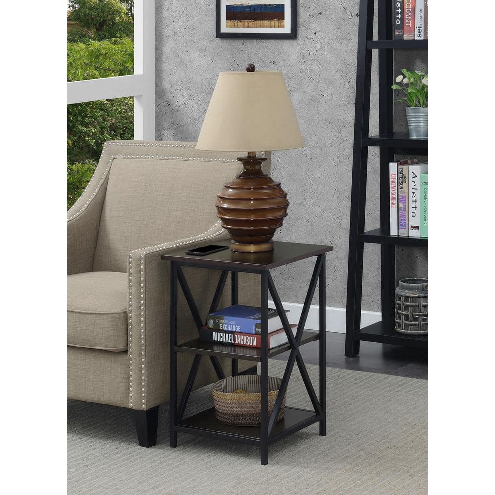 Espresso Black Wood Metal 3-Tier End Table