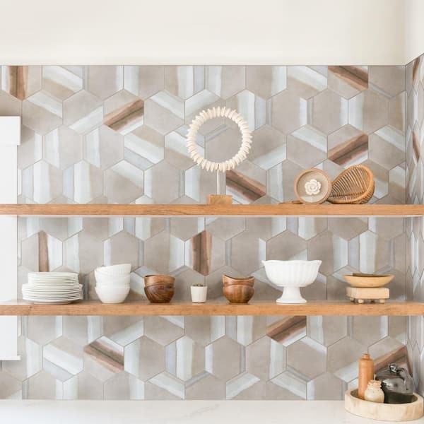 Matter Hex Canvas Taupe Red 7-7/8 in. x 9 in. Porcelain Floor and Wall Tile (3.8 sq. ft. /Case)