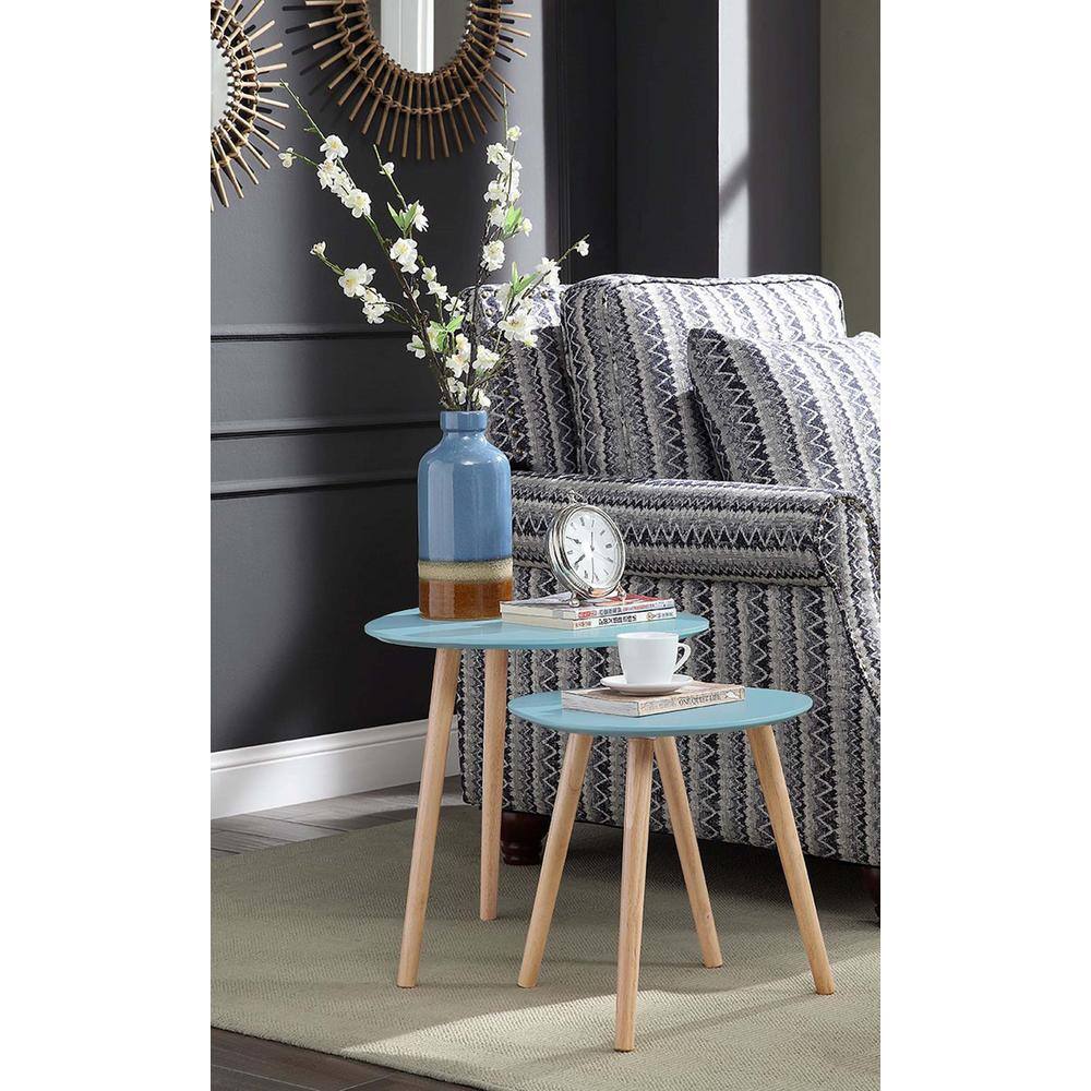 Sea Foam & Light Oak Mid-Century Nesting End Tables Set
