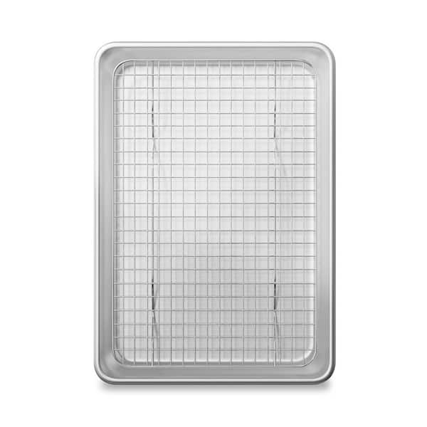 Baking Pan Set 10.5 x 15 Aluminum Baking Pan with Stainless Steel Cooling Rack, Oven Safe to 500°F, Set of 2