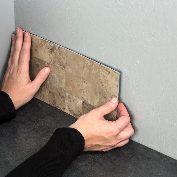Aged Travertine 12 in. x 12.875 in. Metal and Composite Peel and Stick Tile Backsplash (1 sq. ft./pack)