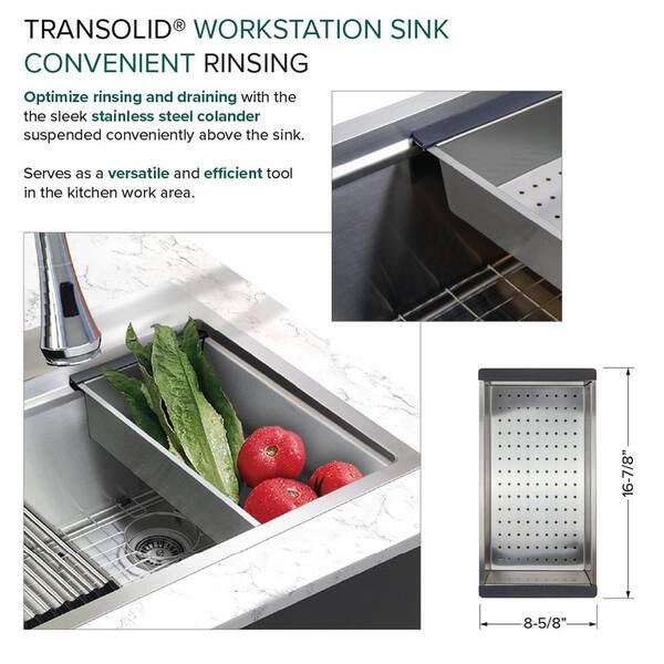 Transolid Workstation 27 in. Drop-in Single Bowl Stainless