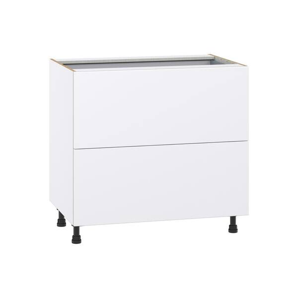 J COLLECTION Fairhope Bright White Slab Assembled Cooktop Base Kitchen Cabinet with 3 Drawers (36 in. W x 34.5 in. H x 24 in. D)