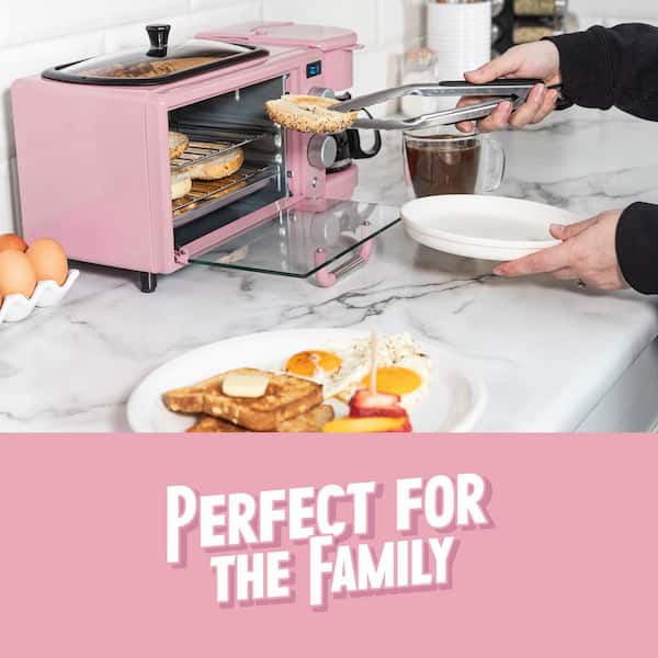Nostalgia Retro 600 W 3-in-1 Toaster Oven Breakfast Station-Pink