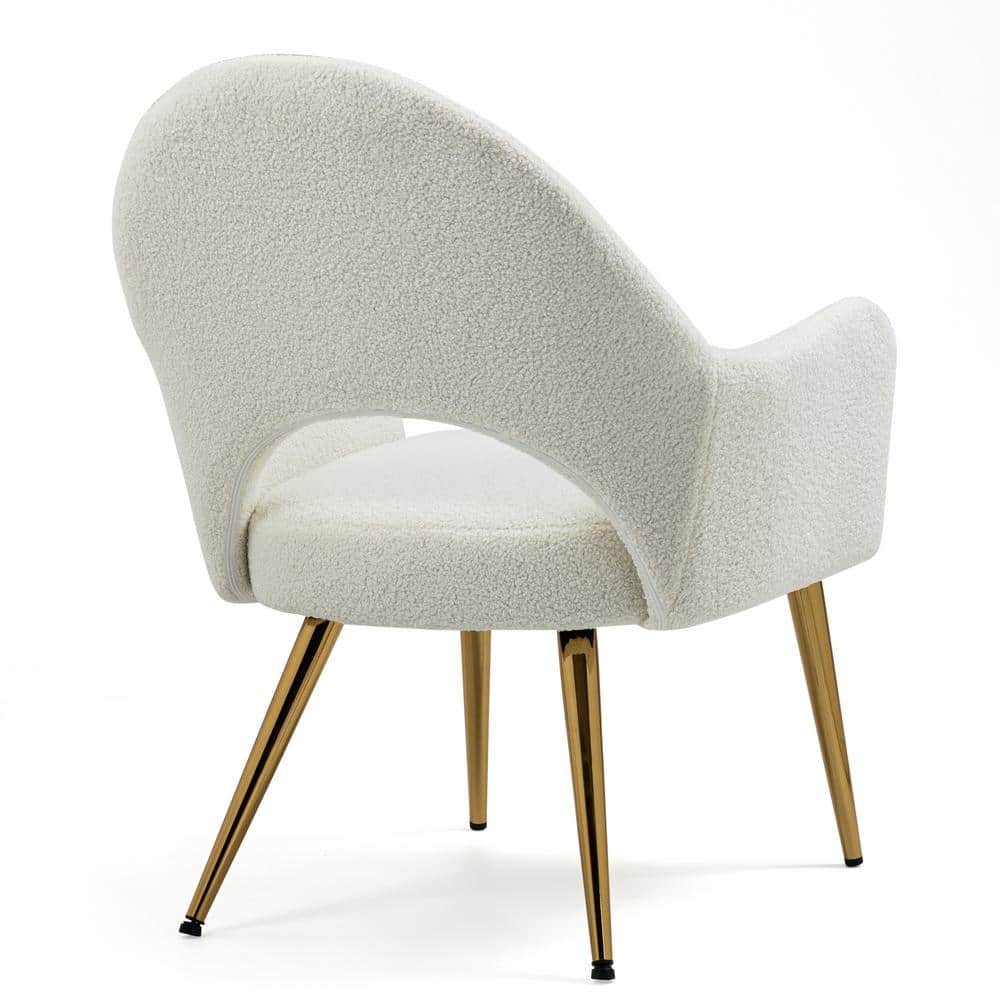 Azael White Boucle Fabric Accent Chair with Gold Metal Legs