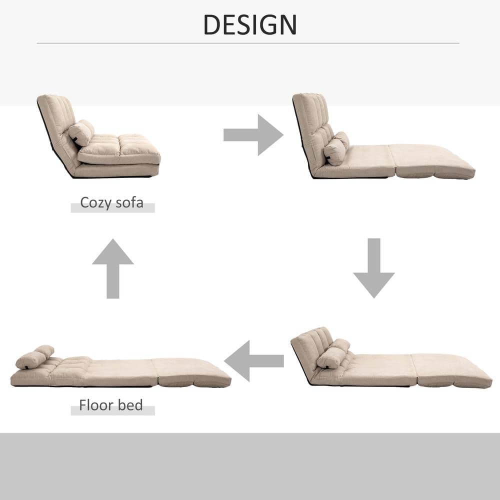 Beige Tufted Metal Full Sleeper Sofa with Pillows