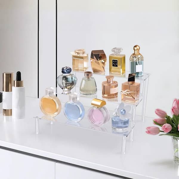 3 Tier Acrylic Display Riser for Spice Racks, Food, Desserts, Collections and Cosmetic Vendor Products, Clear (1-Pack)