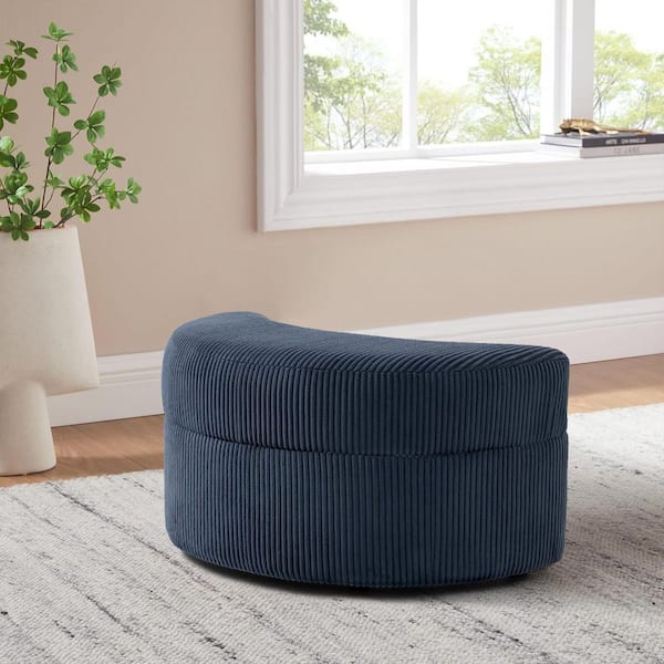 Modern Navy Blue Corduroy Fabric Half Crescent Moon Storage Ottoman(Set of 1)