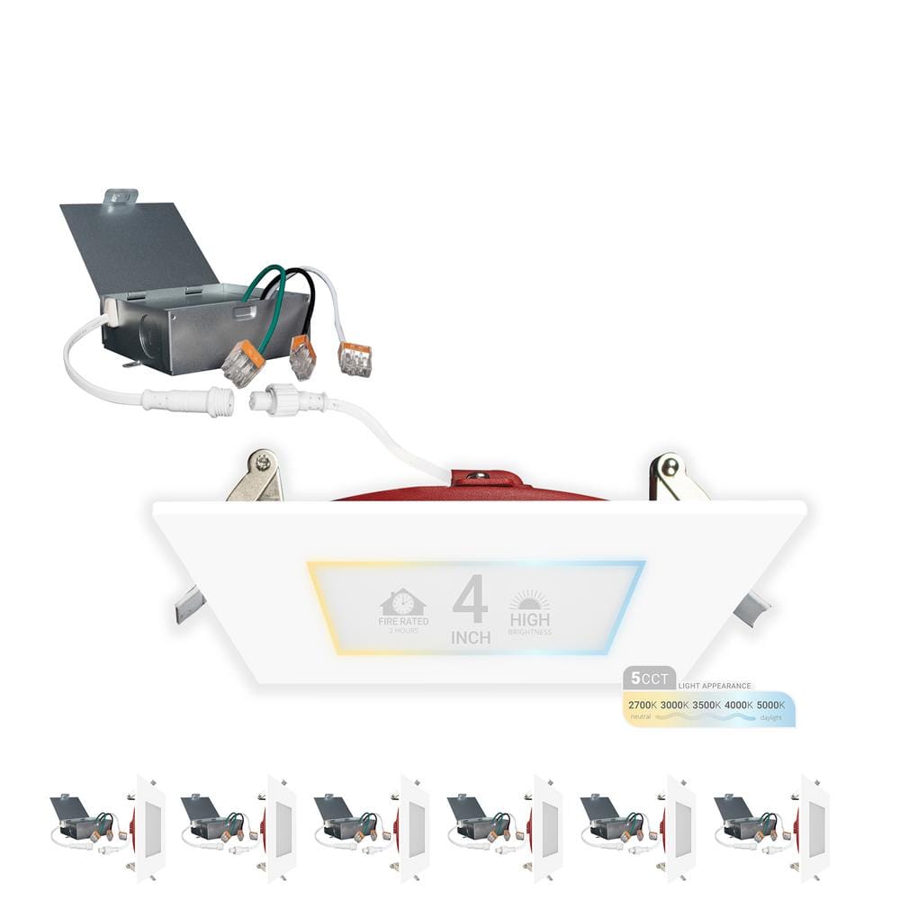 4 in. Square Trim 2HR Fire Rated Canless 27K-50K Select New Construction 12W Integrated LED Recessed Lighting Kit 6 PK price history on PriceWatchPro
